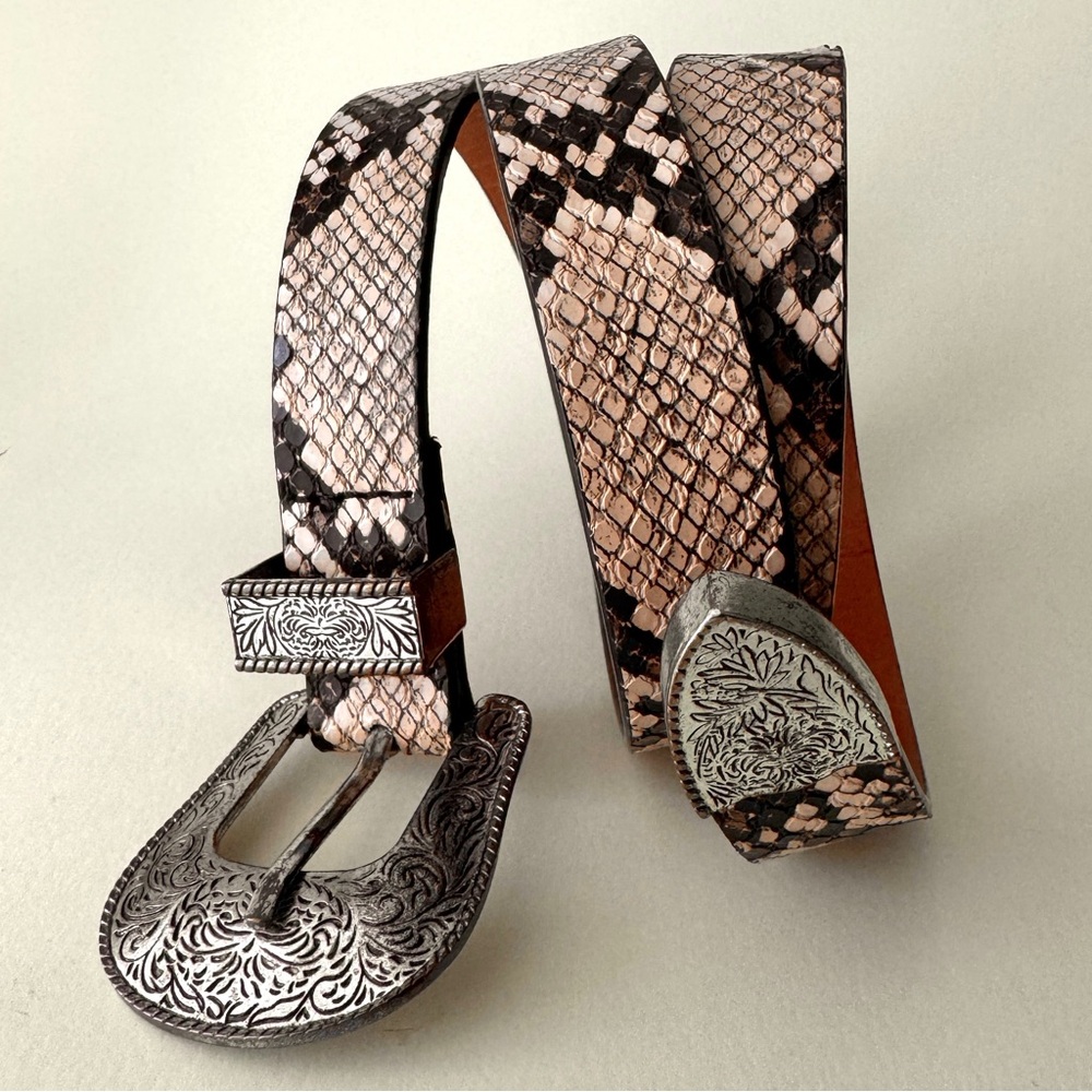 Zara Snake Print Belt with Silver Buckle, 85